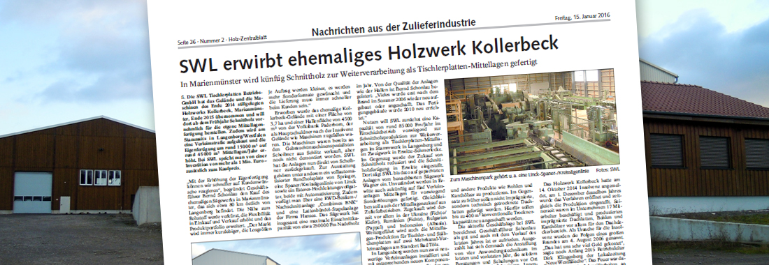 SWL erwirbt ehemaliges Holzwerk Kollerbeck